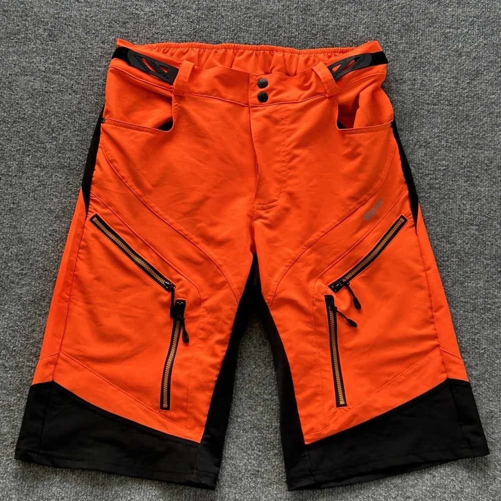 Arsuxeo Shorts Mens Small Orange Cycling Biker Stretch Zip Pockets Adjustable
